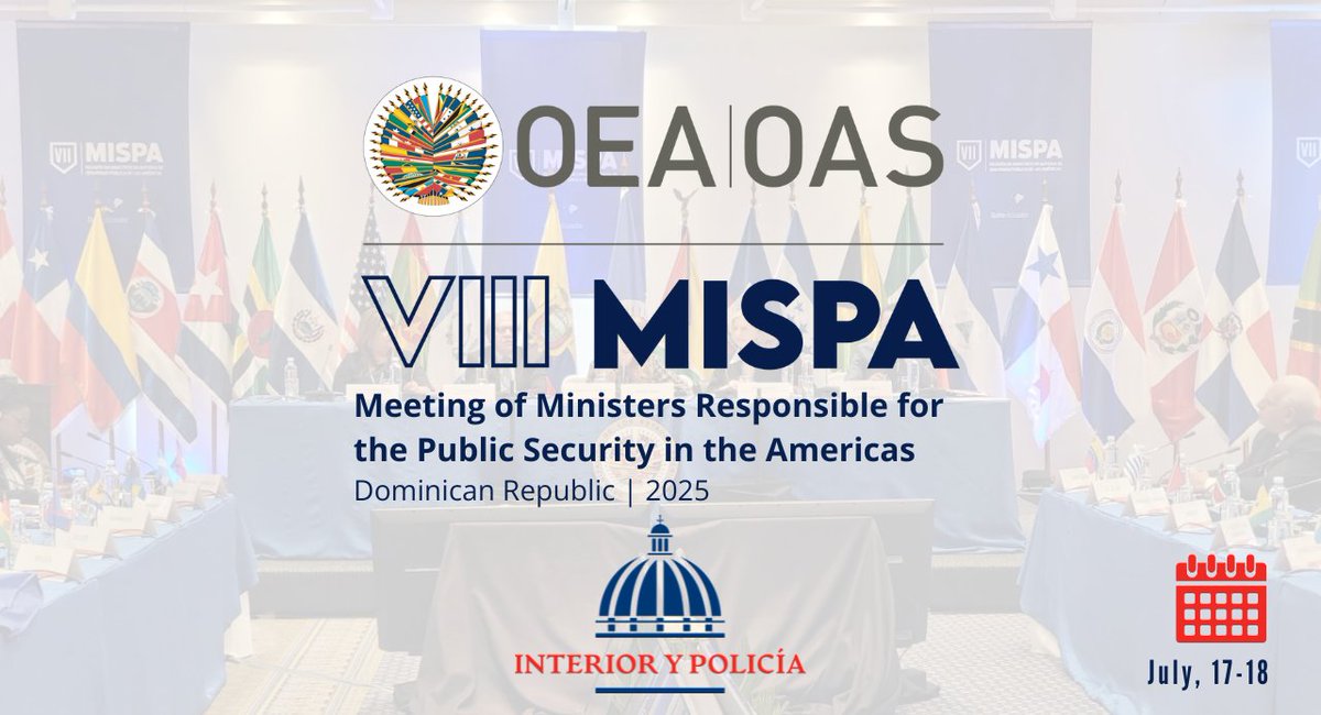 OAS_official's tweet image. 📌 Want to access official documents, photos, and videos from #MISPA8RD?
All information will be available and updated throughout the meeting here:
🔗 oas.org/ext/en/main/ca…
We invite you to follow this key summit on public security in the Americas.