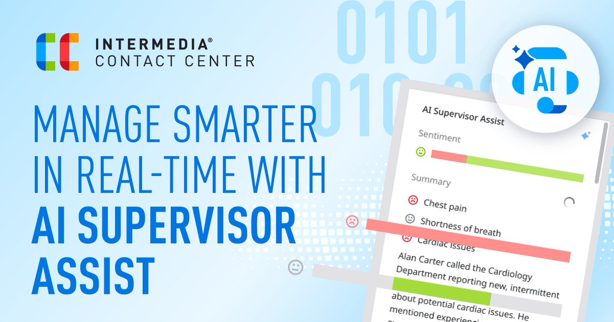 Why wait until after the call?

With Intermedia AI Supervisor Assist, your supervisors get real-time insights, sentiment analysis, and transcripts – while the conversation is still happening.

Smarter support starts now: ow.ly/MEP950Wqasg