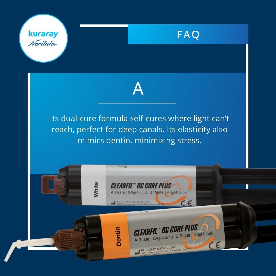 kuraraydentalus's tweet image. How does CLEARFIL™ DC CORE PLUS help with deep root canal areas?
Swipe for the answer! 

#clearfil #corematerial #dentalbuildup #rootcanal #dentistry #dentist #dental #kuraray