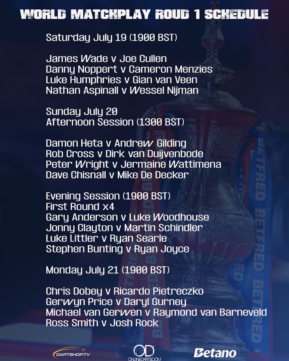 The Schedule for round one at the Winter Gardens 🗼🎢