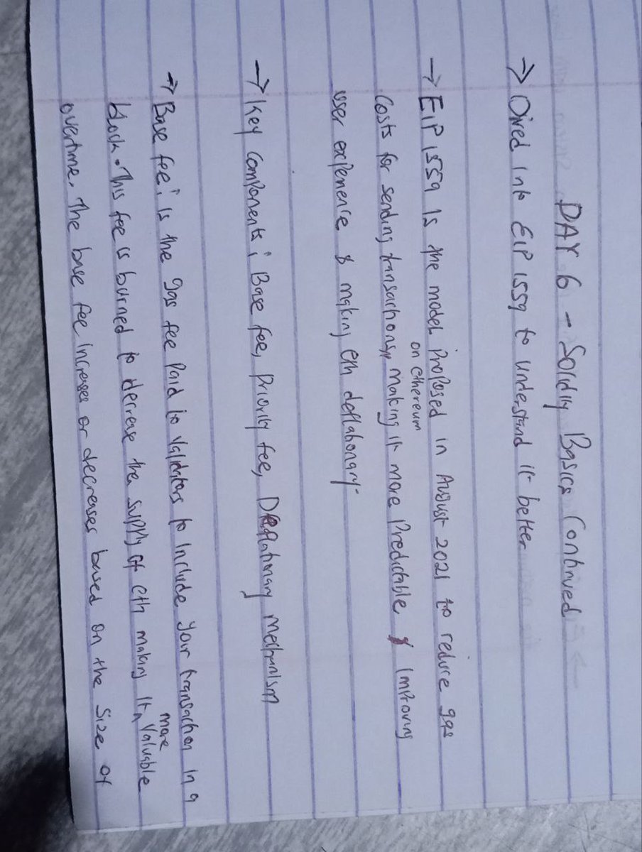 HIROKI π¦π (@howhiroki) on Twitter photo Day 6 Learning Smart Contract Auditing on
<a href="/CyfrinUpdraft/">Cyfrin Updraft π©</a>
β I dived deep into the EIP 1559 Proposal. Didn't have much time so I didn't code
The proposal was created in august 2021 to solve the 'first-auction' model, improve user experience, reduce gas fees for transactions and Day 6 Learning Smart Contract Auditing on
<a href="/CyfrinUpdraft/">Cyfrin Updraft π©</a>
β I dived deep into the EIP 1559 Proposal. Didn't have much time so I didn't code
The proposal was created in august 2021 to solve the 'first-auction' model, improve user experience, reduce gas fees for transactions and