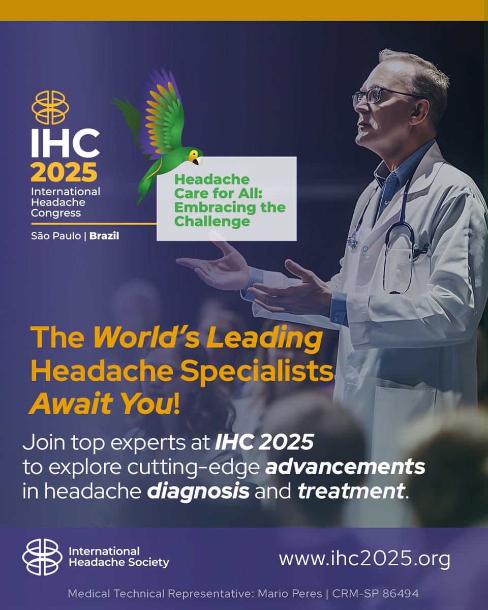 ihs_official's tweet image. The International Headache Congress (IHC 2025) is bringing together top global experts from 30+ countries to share the latest in headache diagnosis, treatment, and research.
ihc2025.org
📍 São Paulo, Brazil
📅 10–13 September 2025