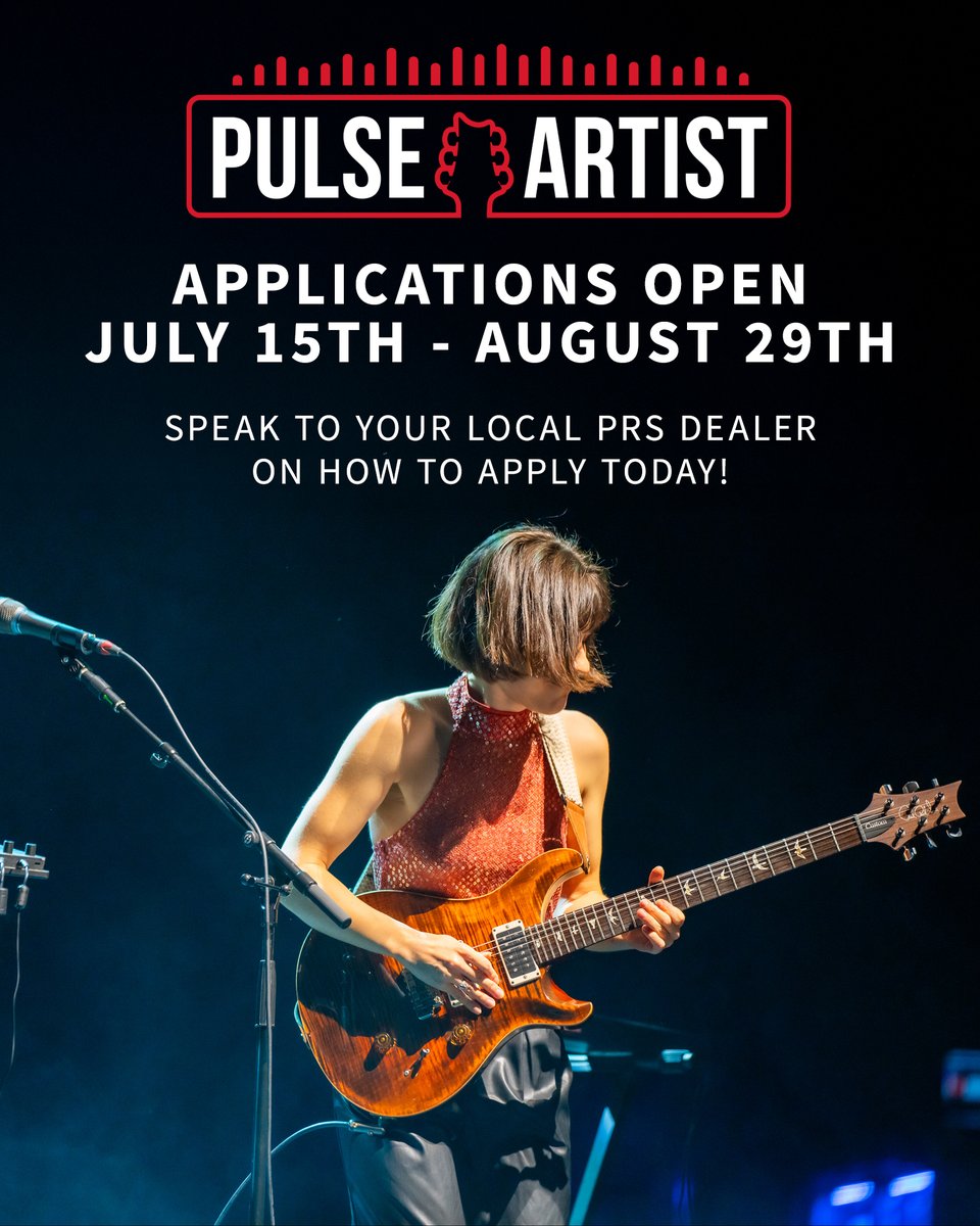 prsguitars's tweet image. The PRS Pulse Artist Program is designed to amplify musicians making waves in their local music scenes! 🌊 Interested in joining the class of 2026? Apply now through September 10th, simply contact your local PRS Dealer for more details.