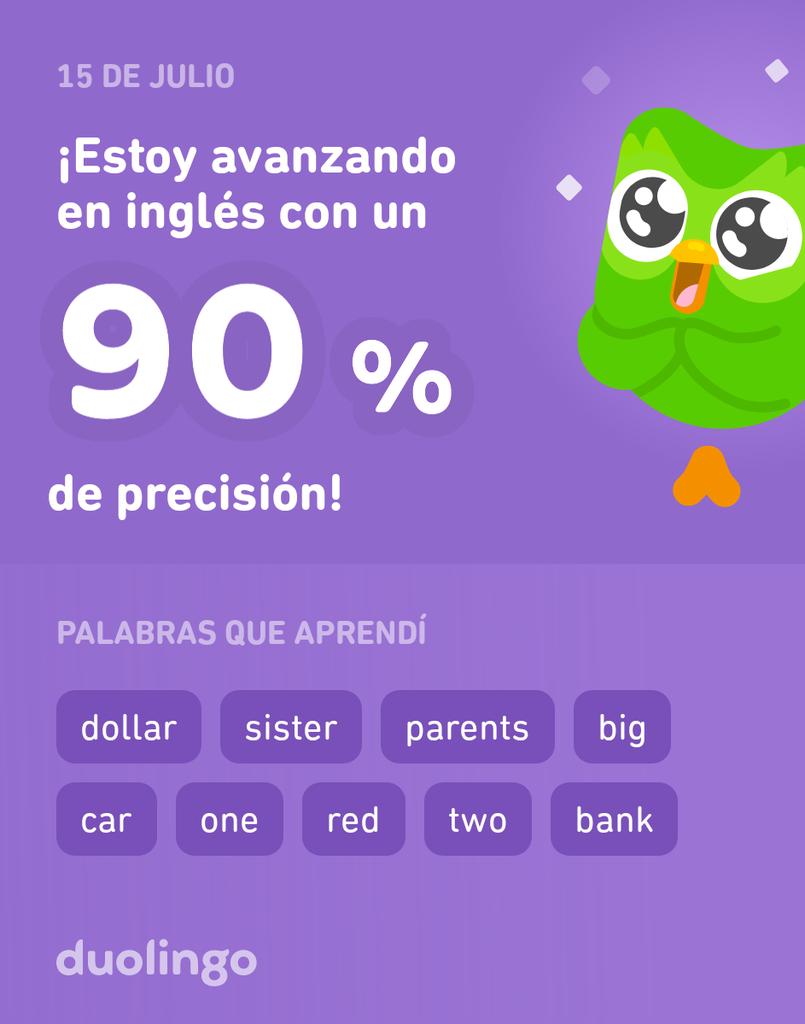 ¡Estoy aprendiendo inglés en Duolingo! Es gratis, divertido y efectivo.