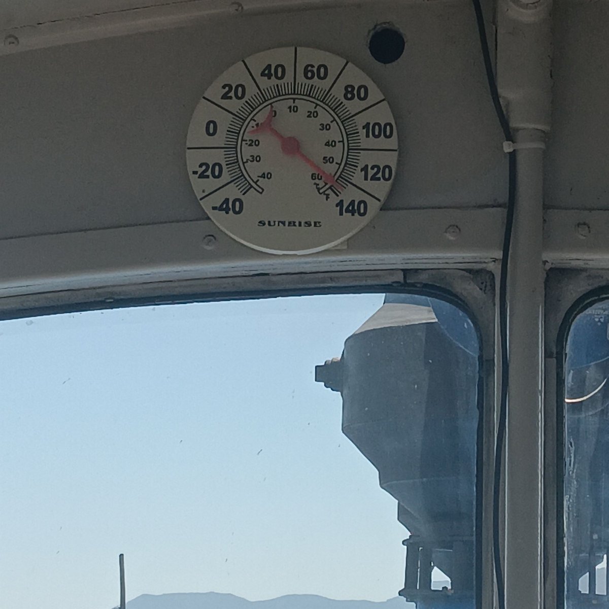 Why doesn't the museum operate trains in summer? As this photo shows, temperatures in the cab of our historic locomotives average 30-40 degrees hotter than the outside air temperature making it unsafe to operate through much of July and August.