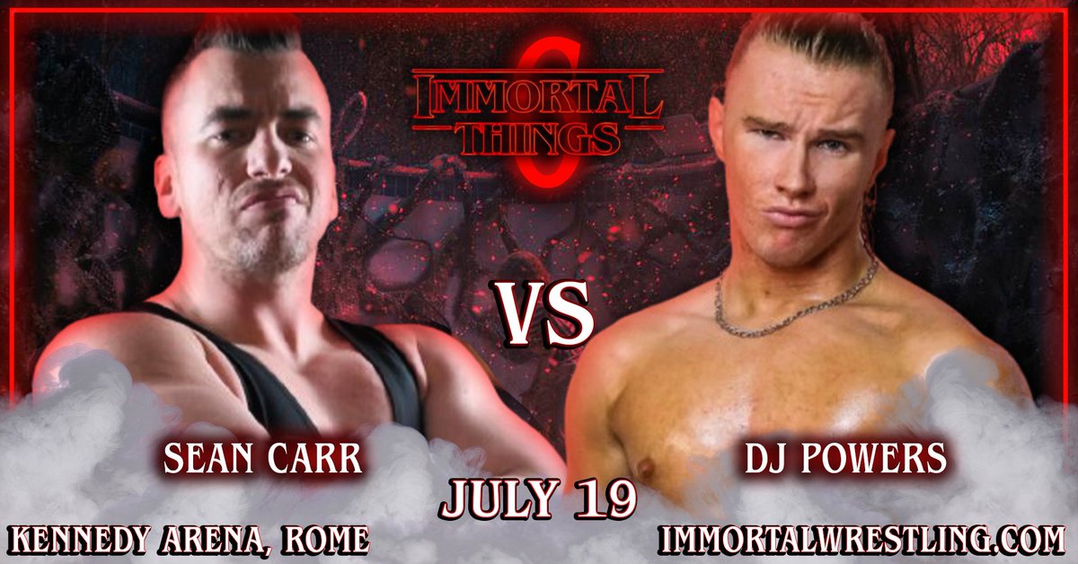 ImmortalCW's tweet image. Due to circumstances beyond our control, Tommy K will be unable to compete at #ImmortalThings6 this Saturday, however former 2x #ICW Heavyweight Champion Sean Carr will still be in action as he takes on the debuting DJ Powers! Tickets available at a.purplepass.com/things6