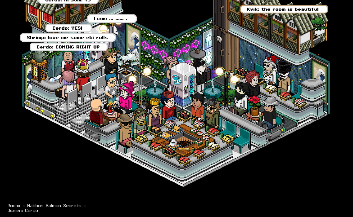 DovakHabbo's tweet photo. After a long time we back again in Cerdo's Habbo Salmon Secrets. All Sushi is on me! Only Today! <3 

#HabboHotelOrigins https://t.co/MgGWCTAPW2