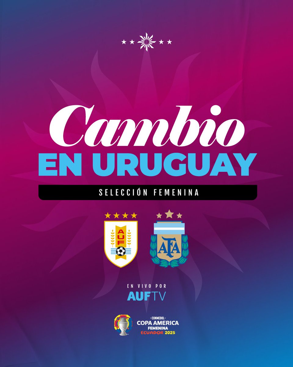 🕓 55' ¡𝑪𝑨𝑴𝑩𝑰𝑶𝑺! 

⬆️ Juliana Viera 
⬇️ Esperanza Pizarro 

Uruguay 🇺🇾 0-0 🇦🇷 Argentina 

📌  @copaamerica

💻 AUF.TV

#ElEquipoQueNosUne