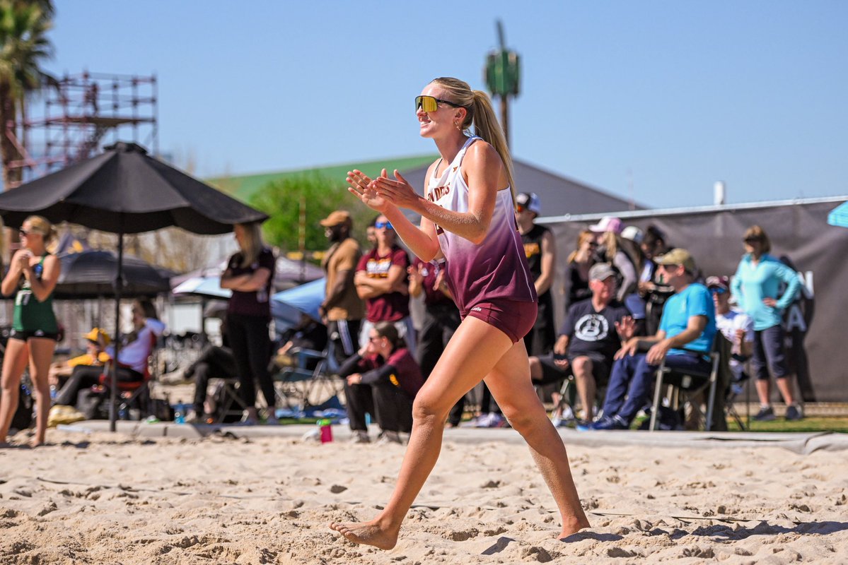 SunDevilBeachVB's tweet image. Maroon and gold looked good on Olivia McElroy this year 😈

In her first season in Tempe, she had 19 wins, which is top 20 in the ASU record book for single-season wins!

#SandDevils /// #ForksUp