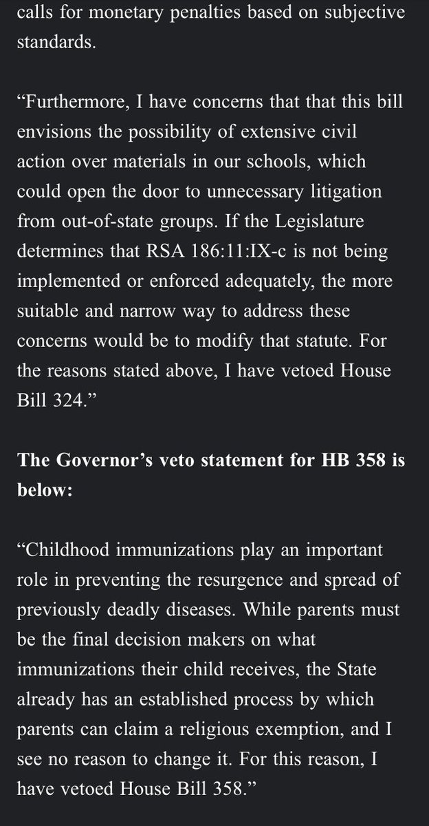 WillSkipworth's tweet image. Gov. @KellyAyotte just vetoed some “red meat” GOP bills including ones that would’ve:
•allowed trans people to be kept off sports teams/restrooms/etc. of their identified gender.
•made it easier to ban books in schools.
•altered the vaccine exemption process.
#NHPolitics