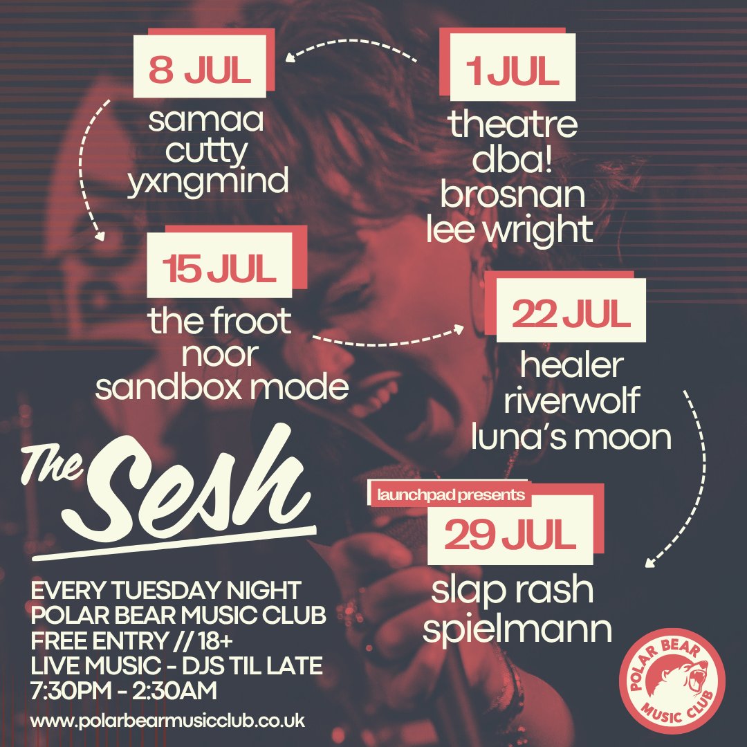 TONIGHT AT THE SESH!✨
Live Music Every Tuesday here at Polar Bear, #Hull

➳ free entry / 18+
➳ 7:30pm - 2:30am
➳ live music - food - djs til late

With: <a href="/thisishealerUK/">HEALER</a> + #RiverWolf #LunasMoon // + afterparty djs til 2:30am

bit.ly/TUESDAYSESH
