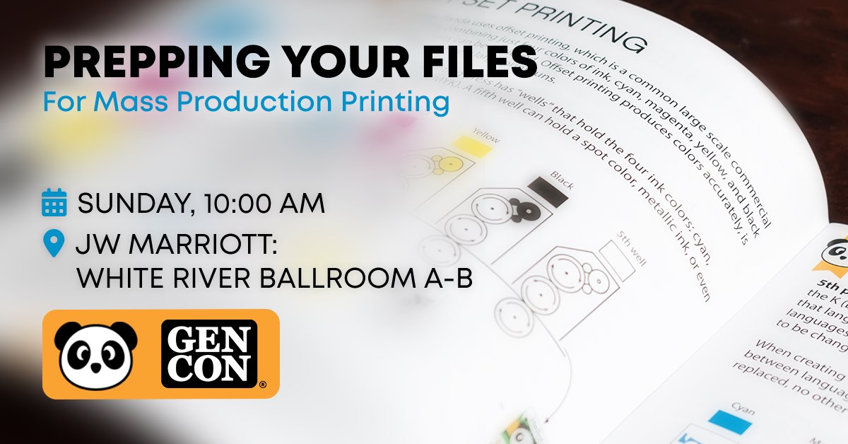 pandagm's tweet image. Our fourth seminar at #GenCon2025! Help make your graphic design and printing workflow smoother and (hopefully) headache-free during pre-production with advice from the prepress pros at Panda!
gencon.com/events/275121