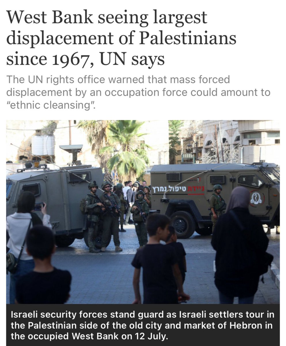 As Gaza is witnessing mass starvation and genocide the state of Israel is practicing mass ethic cleansing in the West Bank. 

The levels of evil are unspeakable. 

This is NOT about religion...it is about humanity and the most basic human rights. 

All of which are denied to