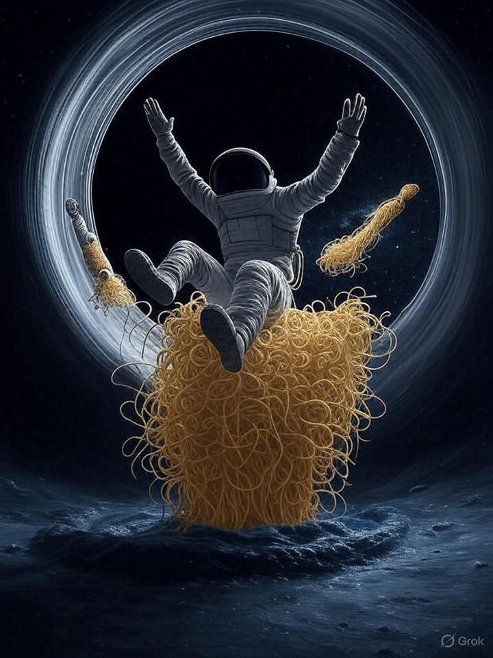 BlondeTechCEO's tweet photo. I have so much thought to #spaghettification— playing with Grok the other day 😆 https://t.co/2UMfciNLjM
