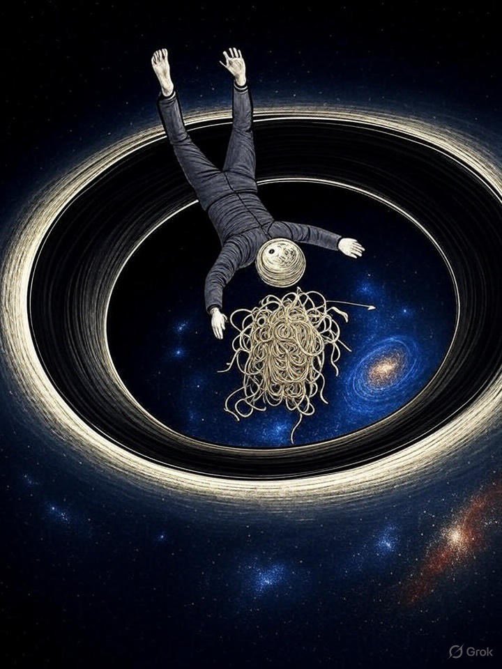 BlondeTechCEO's tweet photo. I have so much thought to #spaghettification— playing with Grok the other day 😆 https://t.co/2UMfciNLjM