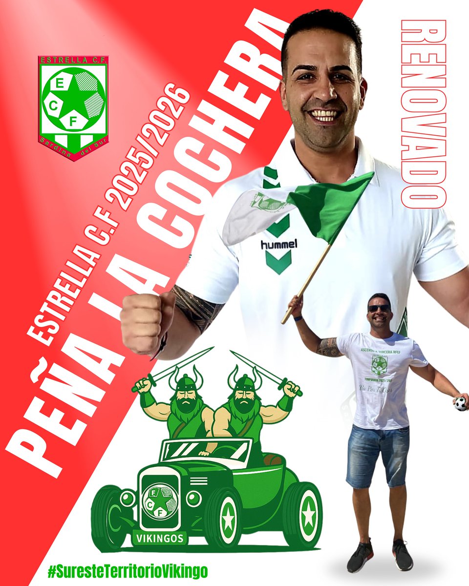Antonio León (@antonioleonrgue) on Twitter photo La Peña La Cochera con su carismático presidente Jacobo y su ruidosa e histórica bocina renuevan su compromiso con los colores verdiblancos del <a href="/EstrellaCF/">Estrella C.F.</a> y su sentimiento vikingo, siguiendo al equipo siempre que su trabajo se lo permita incluso viajando a otras islas. La Peña La Cochera con su carismático presidente Jacobo y su ruidosa e histórica bocina renuevan su compromiso con los colores verdiblancos del <a href="/EstrellaCF/">Estrella C.F.</a> y su sentimiento vikingo, siguiendo al equipo siempre que su trabajo se lo permita incluso viajando a otras islas.