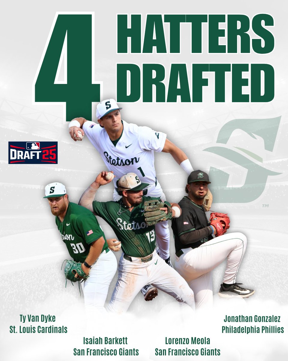StetsonU's tweet image. Congratulations, Hatters! This is Stetson's largest MLB Draft class since 2018⚾️
#GoHatters | #StetsonU | #2025MLBDraft