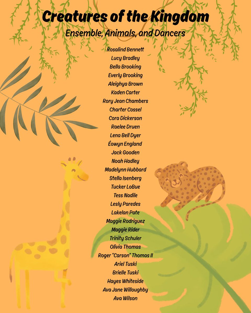 THRILLED to post this list of 50 kiddos who will take the stage at Glasgow High School next month as we put on Lion King Kids! They will have just 5 days to prepare all together before the performance!

One thing’s for sure.. no lack of talent in this city!!! 🦁👑🎶🎤🎼🎭