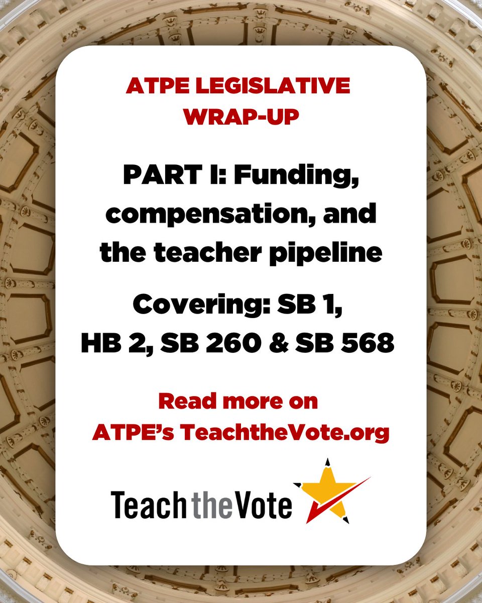 ATPE (@officialatpe) on Twitter photo As we gear up for the special session starting July 21, ATPE is breaking down the priority bills shaping Texas classrooms. Part I of our <a href="/TeachTheVote/">Teach the Vote</a> regular session wrap-up covers funding, pay raises (HB 2), and the teacher pipeline. teachthevote.atpe.org/Our-Blog/Lates… As we gear up for the special session starting July 21, ATPE is breaking down the priority bills shaping Texas classrooms. Part I of our <a href="/TeachTheVote/">Teach the Vote</a> regular session wrap-up covers funding, pay raises (HB 2), and the teacher pipeline. teachthevote.atpe.org/Our-Blog/Lates…