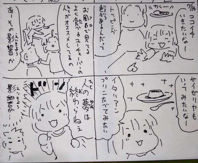 #本日のむすめさん
動画の影響を受けてきたむすめさんでした。サイゼリヤはつれていってもいいですね。
イタリアンプリンおいしいよね。 