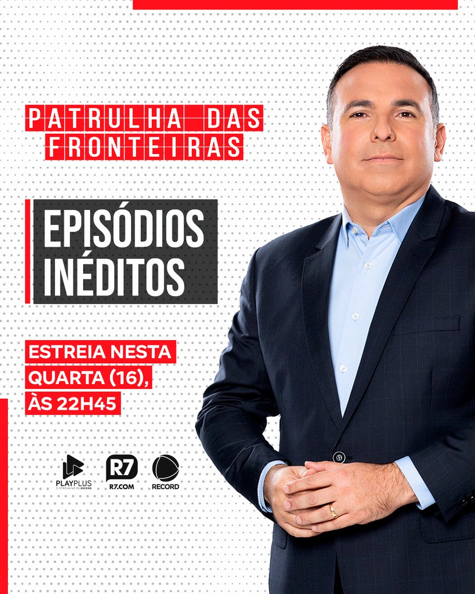 RECORD (@recordtvoficial) on Twitter photo Atenção, patrulheiros! 🚨 O programa de sucesso #PatrulhaDasFronteiras está de volta na tela da #RECORD ✨
Sob o comando de <a href="/RGottino/">Reinaldo Gottino</a>, a atração mostra o trabalho de agentes de alfândega que combatem diversos crimes pelo mundo. Não perca, nesta quarta (16), às 22h45! 📺 Atenção, patrulheiros! 🚨 O programa de sucesso #PatrulhaDasFronteiras está de volta na tela da #RECORD ✨
Sob o comando de <a href="/RGottino/">Reinaldo Gottino</a>, a atração mostra o trabalho de agentes de alfândega que combatem diversos crimes pelo mundo. Não perca, nesta quarta (16), às 22h45! 📺
