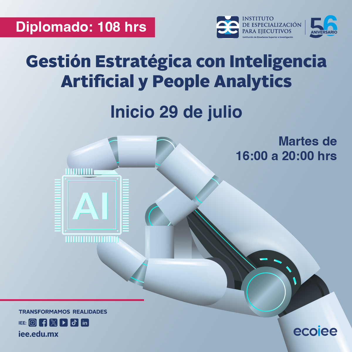 IEE_Merida's tweet photo. ¿Inteligencia   artificial en RRHH?
    📊 Aprende a gestionar con People Analytics y toma decisiones   estratégicas.
    🚀 Diplomado innovador.
    📲 ¡Inscríbete hoy!
    📱99 9492 9388 
    ✉️karina.canul@iee.edu.mx https://t.co/geTVhHMtnC