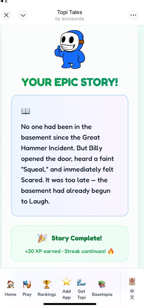 BasedTopi's tweet image. Today’s Topi Tale prompt: Basement of Boredom
Today’s story: “No one had been in the basement since the Great Hammer Incident…”
Wrote it in under 30 seconds
Earned 30 XP
Entered the draw for 200 USDC
You can do it too — just tap here and get silly:
farcaster.xyz/miniapps/fkorq…