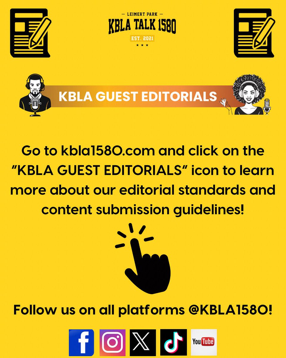 Go to kbla1580.com and click on the “KBLA GUEST EDITORIALS” icon to learn more about our editorial standards and content submission guidelines!

#kbla1580 #unapologeticallyprogressive #guesteditorials #editorials #guidelines #submissionguidelines #editorialstandards