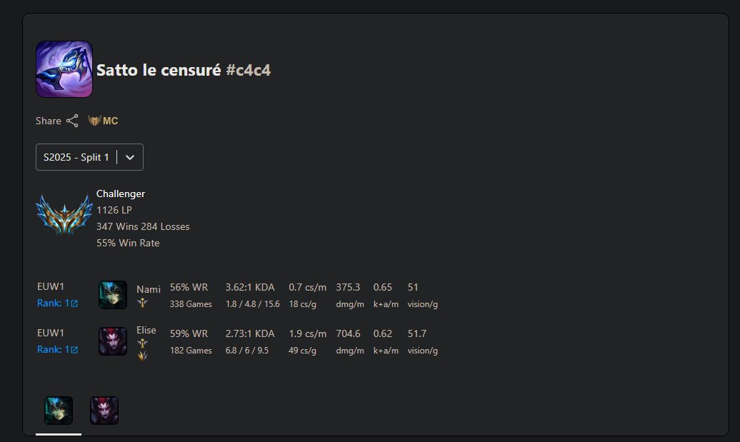 le double rank 1 sur onetricks gg je suis cette truite qui n'a pas peur des araignées que je pense être