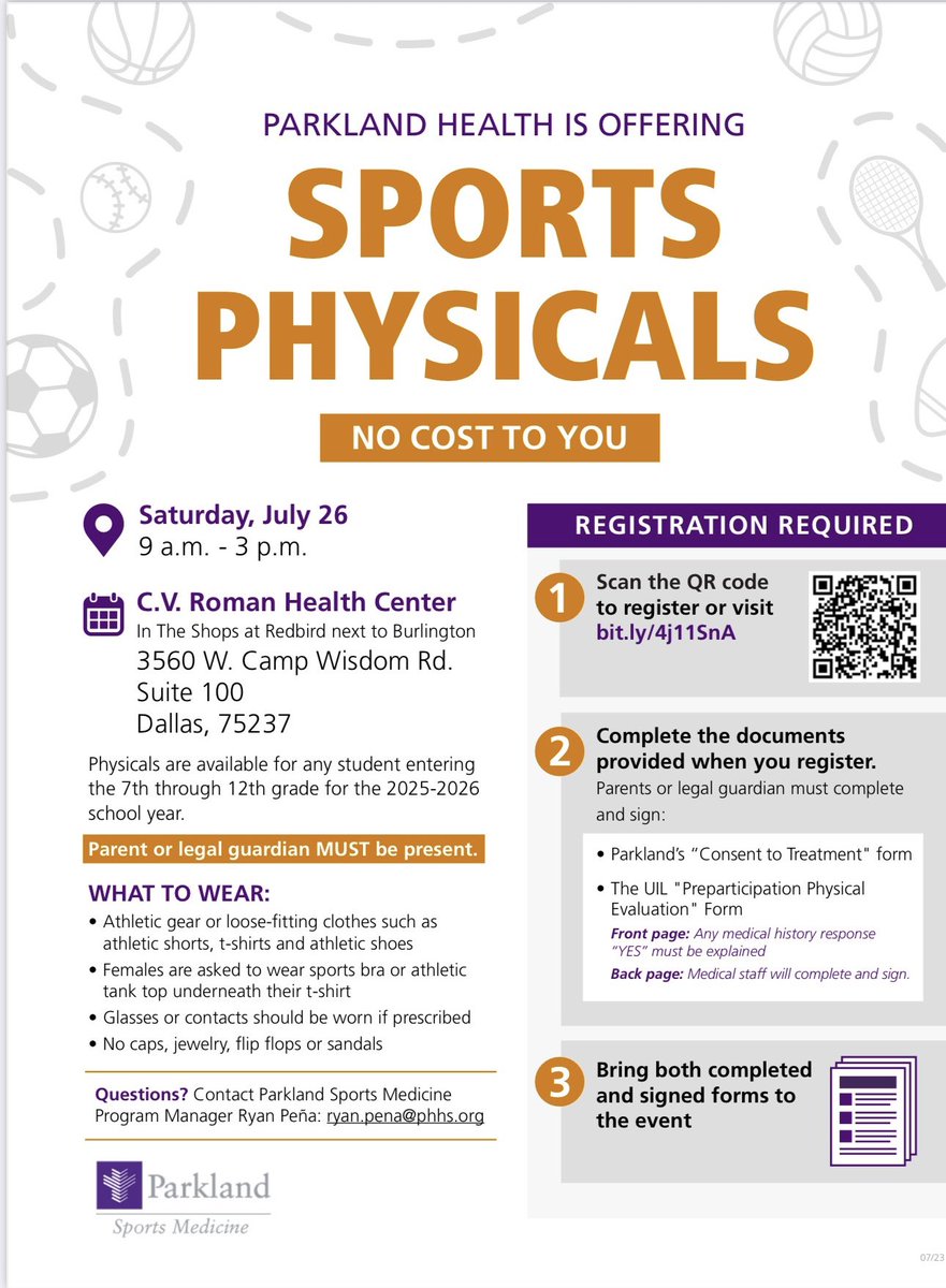 🚨Free Physicals Saturday🚨

Have you got your physical for the upcoming school year??? If not, check out the flyer👇 for more details