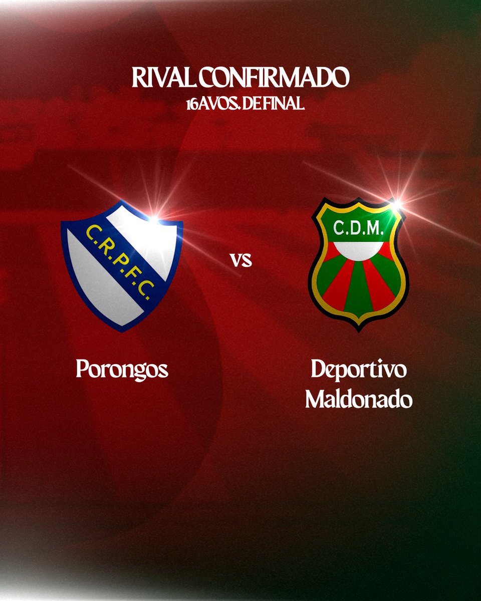 👀 𝐑𝐈𝐕𝐀𝐋 𝐃𝐄𝐅𝐈𝐍𝐈𝐃𝐎

Enfrentaremos a Centro Recreativo Porongos FC por los 16avos de final de la Copa AUF Uruguay

#VamosMaldonado 🟢🔴