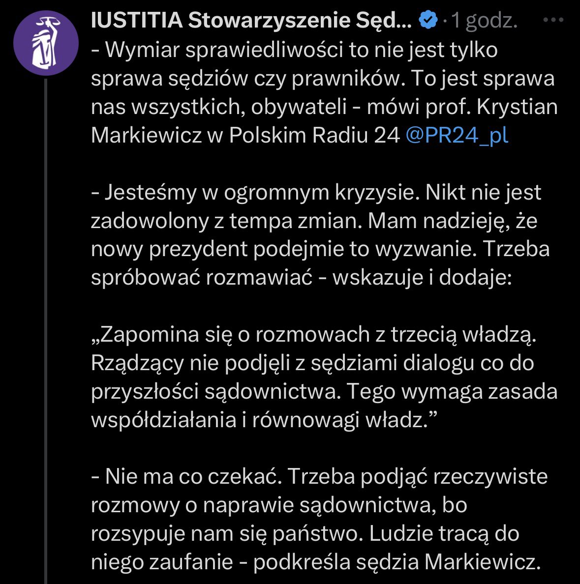 Do tej pory Pan sędzia zamiennie, albo
❌żądał-rozliczeń i wydaleń sędziów
❌straszył-brakiem współpracy z MS
❌żalił-że nie korzysta się z jego pomysłów
a teraz 
❌reklamuje-jako troskliwy inicjator dialogu o naprawie sądownictwa (sic!)

Frustracja, bezradność, brak powagi.