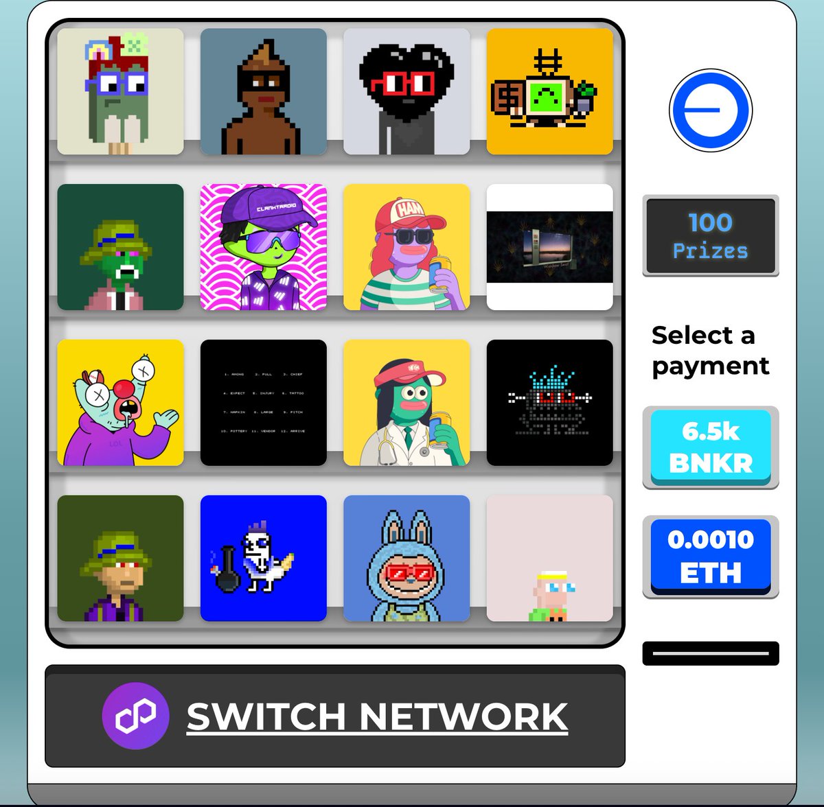 itsainft's tweet image. Onchain Summer is here!
You can now use your $BNKR to mint an NFT from our vending machine on @base .
We just added 100+ new NFTs including an OK Computer!
Try your luck and win NFTs worth up to 30x the ticket price.