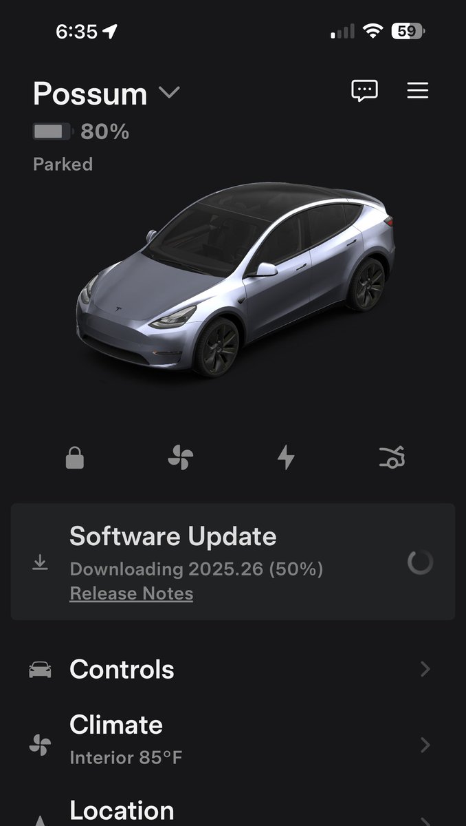 chazman's tweet image. Grok update is coming down to my Model Y, nothing to the Cybertruck yet. No new FSD Version.