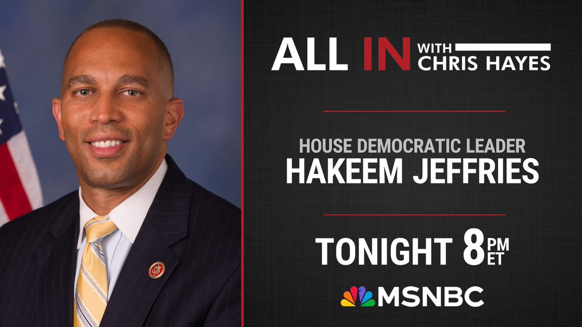MSNBCPR's tweet image. COMING UP: House Democratic Leader @RepJeffries joins @chrislhayes to discuss his support for congressional action that would force the Trump administration to release documents relating to the Jeffrey Epstein case.
Tune in to @allinwithchris at 8pm ET on @MSNBC.