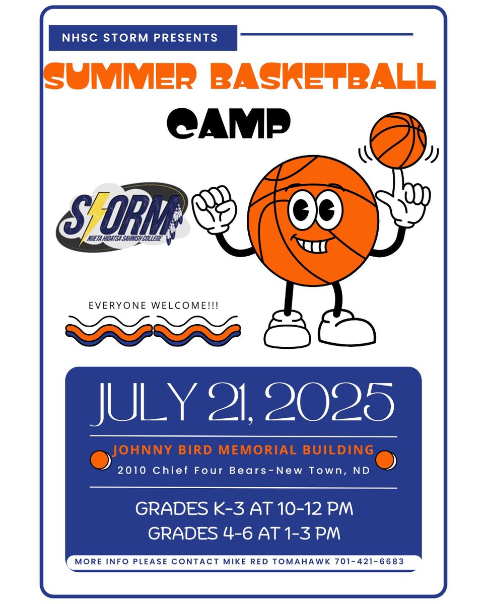 NHSC Storm (@nhsc_storm) on Twitter photo Nueta Hidatsa Sahnish Colleg Storm Summer Basketball Camp 🏀
Info: <a href="/mrtskillz55/">Mike Red Tomahawk</a>
nhsc.edu/athletics/ Nueta Hidatsa Sahnish Colleg Storm Summer Basketball Camp 🏀
Info: <a href="/mrtskillz55/">Mike Red Tomahawk</a>
nhsc.edu/athletics/