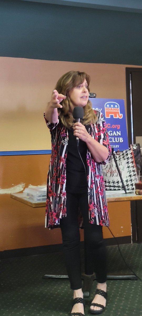IdahoGOP's tweet image. Chairwoman Dorothy Moon had the honor of speaking to the engaged members of the West Ada Reagan Club today. Ada County is Trump Country and we’re keeping it a red Republican stronghold!