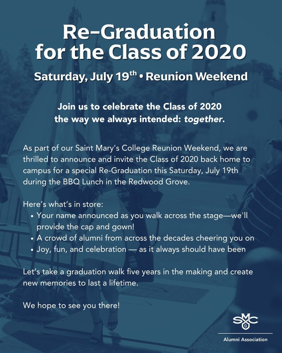 They missed their walk... but now they get their moment. 🧑‍🎓

This Saturday, we’re giving the Class of 2020 the celebration they never had, with a special Re-Graduation during Reunion Weekend!