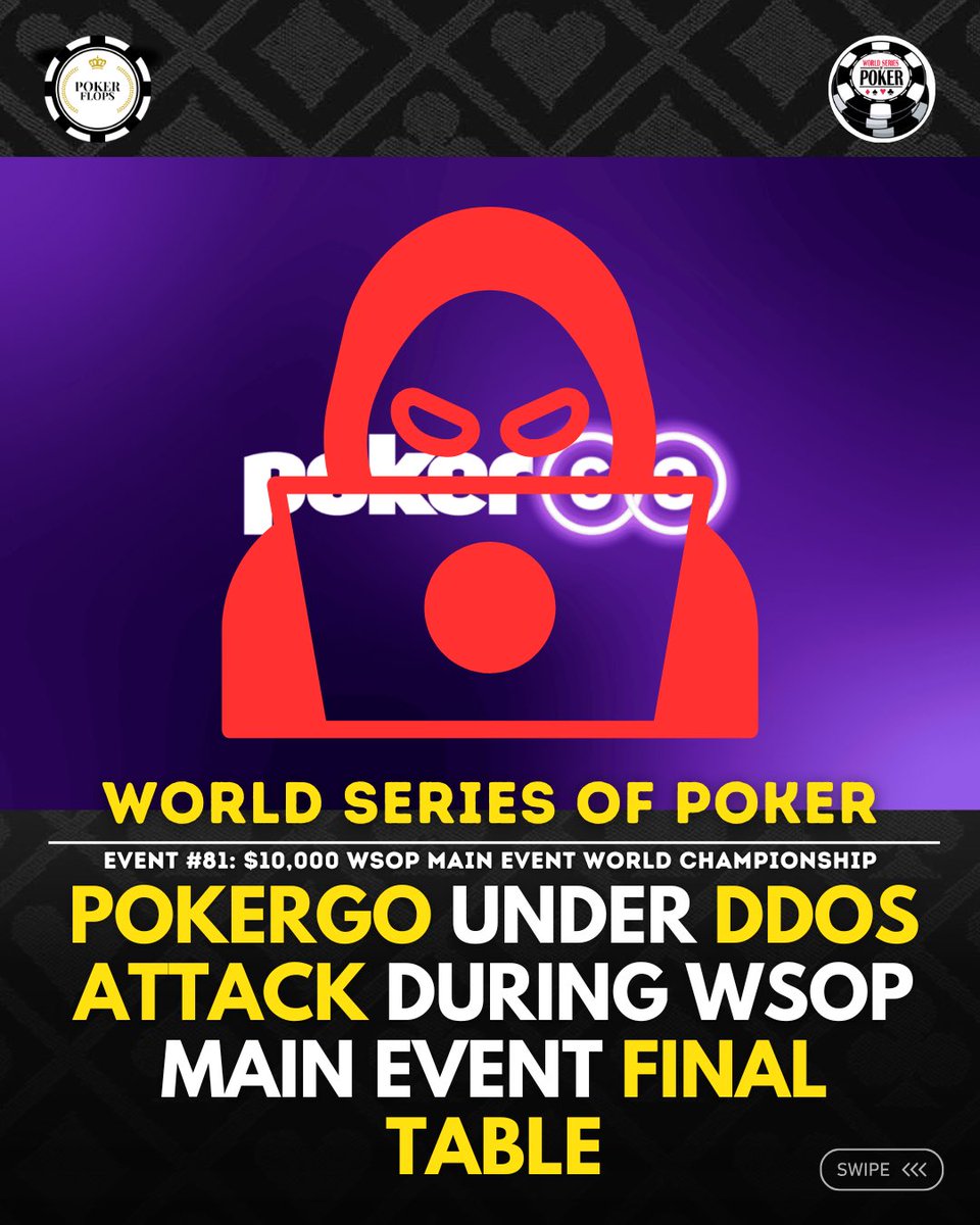 ♦️POKERFLOPS NEWS♠️

@pokergo is under an apparent DDOS attack during WSOP Main Event Final Table

At the beginning of the stream their site went down. They then moved to YT, which now is showing a black feed