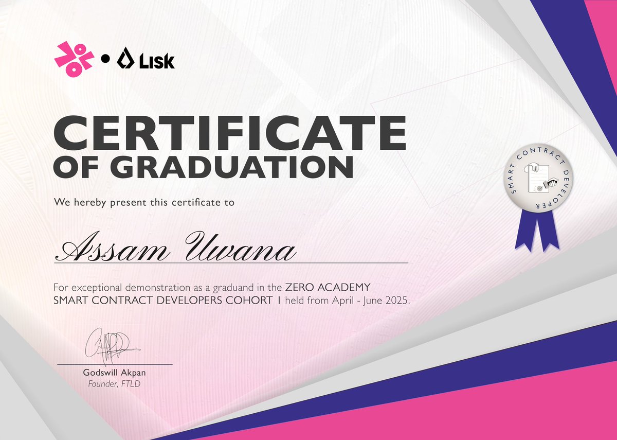 UwanaAssam1's tweet image. Another win in the bag β grateful for the journey! π
Big thanks to @FTLDOfficial_ @liskhq @liskafrica @GeeAkpan for equipping me with the tools to keep breaking barriers. πͺπ #Web3 #Growth #Gratitude