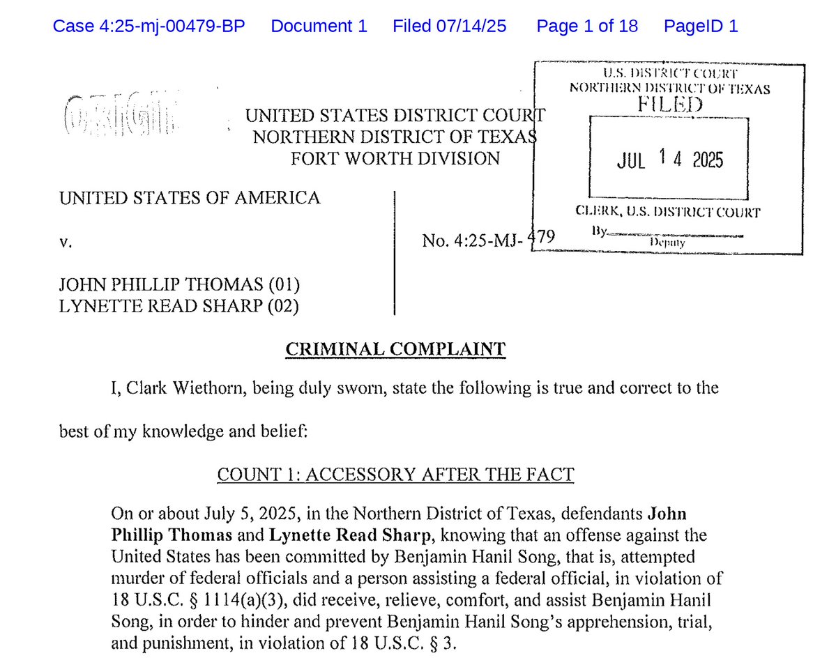 The DOJ has federally charged two more alleged members or associates of the North Texas Antifa cell involved in shooting up an ICE facility on July 4 and shooting an officer in the neck. Investigators have gained access to the cell's secret Signal planning chats. 

John Phillip
