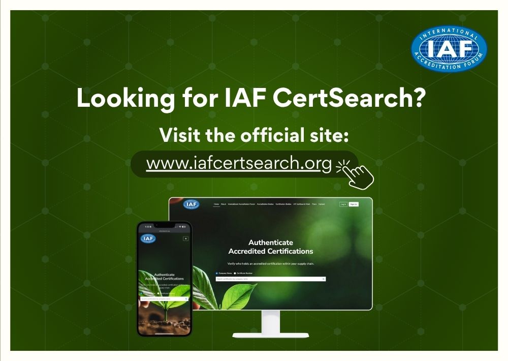Looking for IAF CertSearch? Make sure you're visiting the official website: iafcertsearch.org 
Avoid imitation websites with similar URLs – double-check the web address to ensure you're accessing the trusted IAF database.

#CertSearch #Accreditation #Certification #IAF