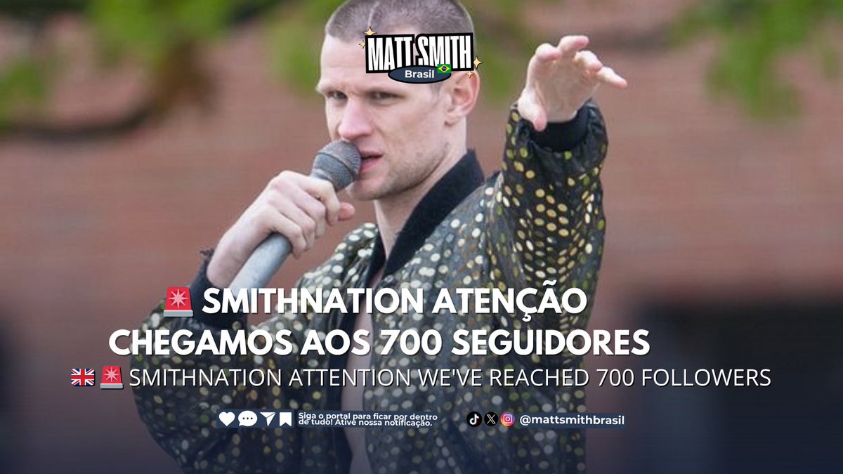 mattsmithbrazil's tweet photo. ✨ CHEGAMOS AOS 700 DRAGÕES no Instagram! 🐉🔥

A #SmithNation está crescendo a cada dia — e você faz parte disso! 💖

Obrigada por cada curtida, comentário, compartilhamento e pelo carinho que recebemos diariamente. Vocês são a força que move a Matt Smith Brasil! 🙌

Mas atenção: isso é só o começo. Se você ama o Matt Smith e ainda não segue a gente…

👉 Você está perdendo conteúdos exclusivos, curiosidades, vídeos raros, bastidores e momentos que não aparecem em lugar nenhum!

💡 Siga agora @mattsmithbrazil aqui no X e no Instagram @/mattsmithbrasil e venha fazer parte da comunidade brasileira dedicada a ele!

📲 Compartilhe com outros fãs e ajude a #SmithNation a voar ainda mais alto! 💥