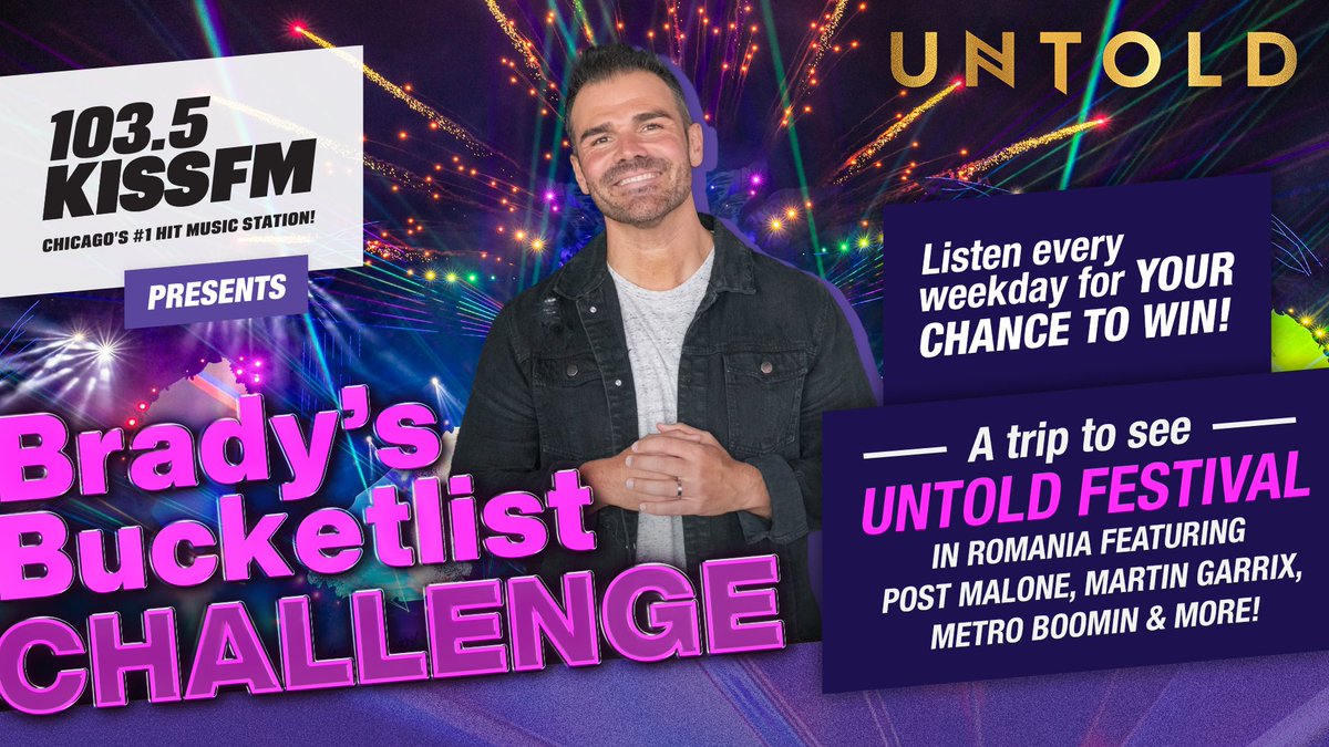 Brady has your chance at a trip to UNTOLD In Romania to see Post Malone, Martin Garrix, Metro Boomin, and more ✈️ Listen to Brady every weekday at 4:30PM for your chance to win 🎫 

Listen Live ➡️ 1035kissfm.iheart.com