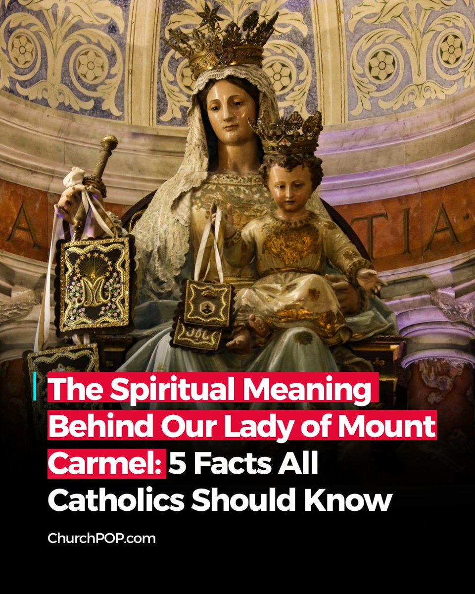 Church_POP's tweet image. The Virgin of Carmel is one of the most cherished and widely known Marian devotions in the Catholic Church.
Each year on July 16, we celebrate her feast day. Here are five things you may not know about this beautiful devotion:
1) Our Lady of Mount Carmel's Origins Trace Back to…