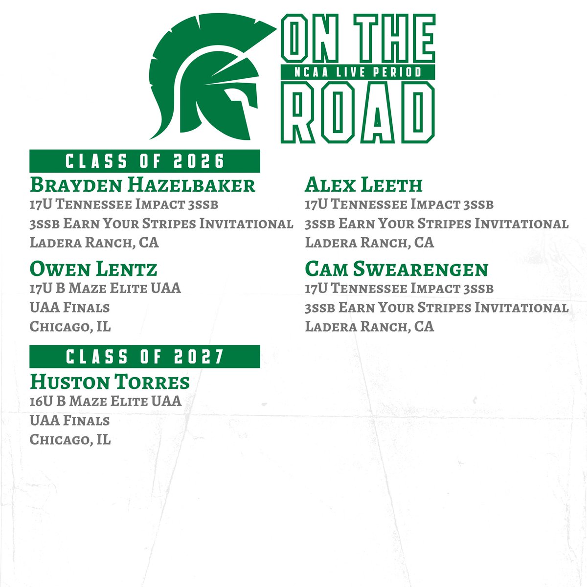COLLEGE COACHES‼️
A number of our guys will be on the road again this weekend for the NCAA Live Period. Please consider taking some time to evaluate them and reach out if you’d like any further information!