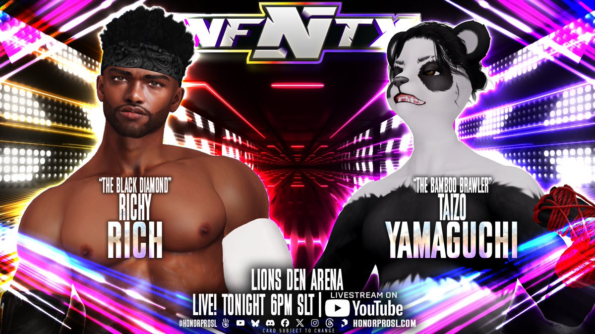 Just 30 minutes 'til Infinity’s locking in with a roster that is mayhem! Watch it on stream if cant be there!

Stream: youtube.com/channel/UCyRgB… 
Kick: kick.com/serelliacitysl 
Facebook: facebook.com/HonorProSL/liv… 
Picarto: picarto.tv/SerelliaCity

SLURL: maps.secondlife.com/secondlife/Ser…
