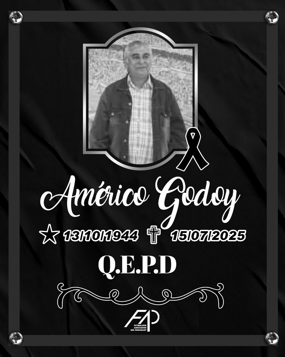 FAParaguay's tweet image. Lamentamos la partida de un GRANDE de nuestro fútbol, Américo Godoy.
El Mundo del Fútbol recordará tardes memorables en el que desplegó su talento en los clubes Sp. #Luqueño, #Olimpia y la Querida #Albirroja.
Que la paz y el consuelo del altísimo sea sobre toda la familia y…