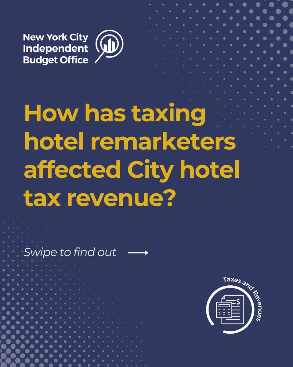 nycibo's tweet image. If you've ever booked a hotel through a third-party travel website, you've interacted with a hotel remarketer.
IBO reviewed 11 years of tax liability data following the expansion of the Hotel Occupancy Tax to include hotel remarketer fees. Read it here! on.nyc.gov/466dO4N
