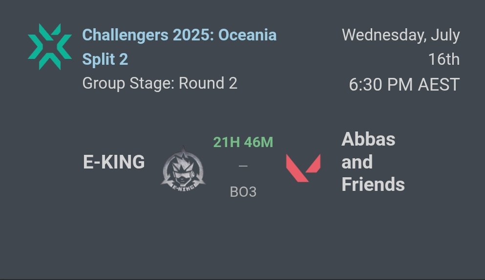 VCL Oceania Split 2: Group A Round 2
twitch.tv/mu1titudes

6:30 AEST - Abbas and Friends vs E-KING
 
Casters: <a href="/MerlinJPC/">Merlin</a> &amp; <a href="/mu1titudes/">mu1titudes</a> 
OBS: <a href="/pilot_vg/">Pilot</a>